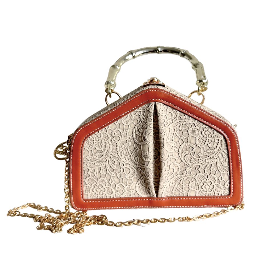 beige vintage top handle bag
