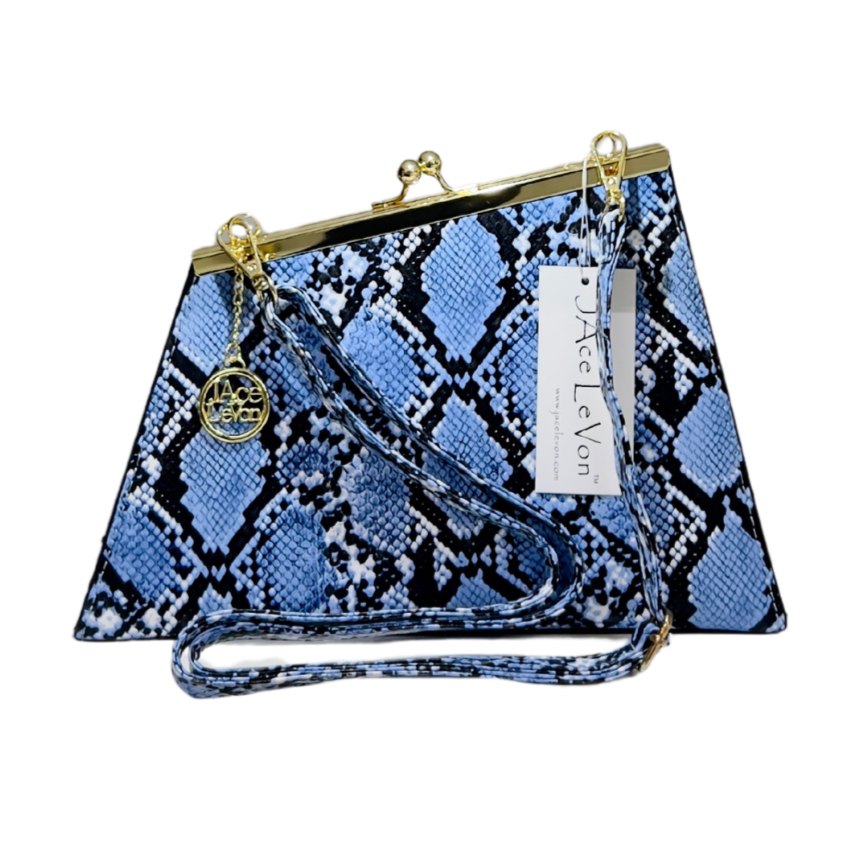 blue snakeskin handbag