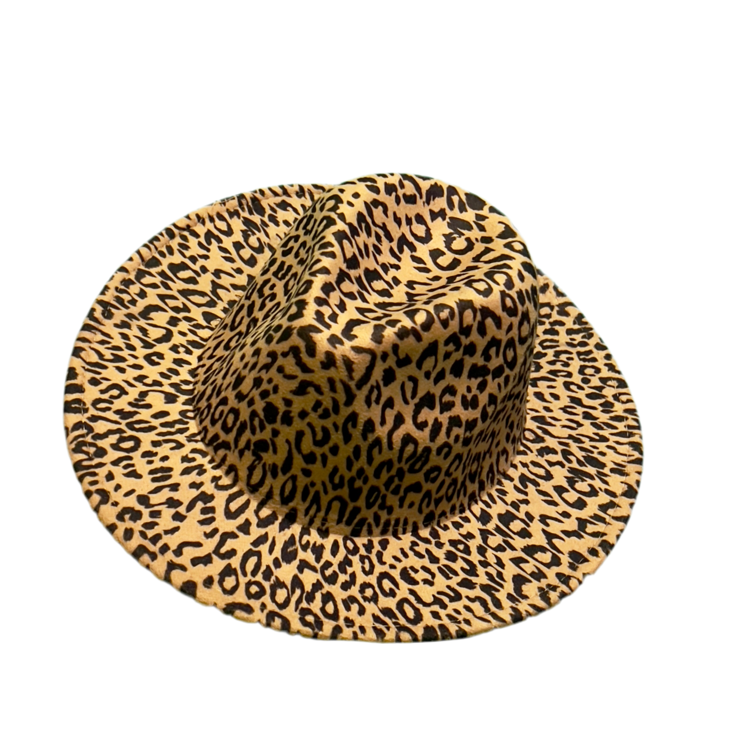 brown and black leopard fedora