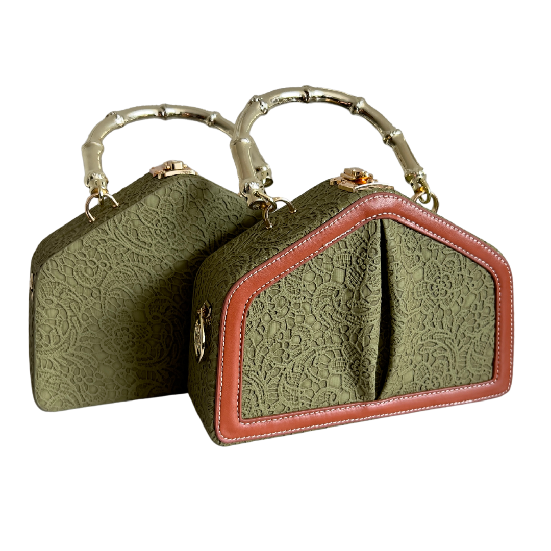 green vintage top handle bag