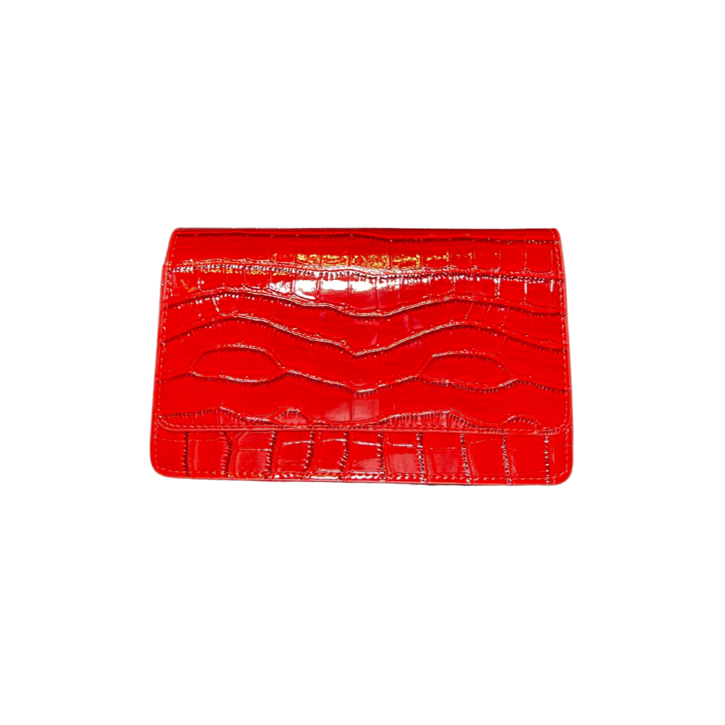 red leather handbag