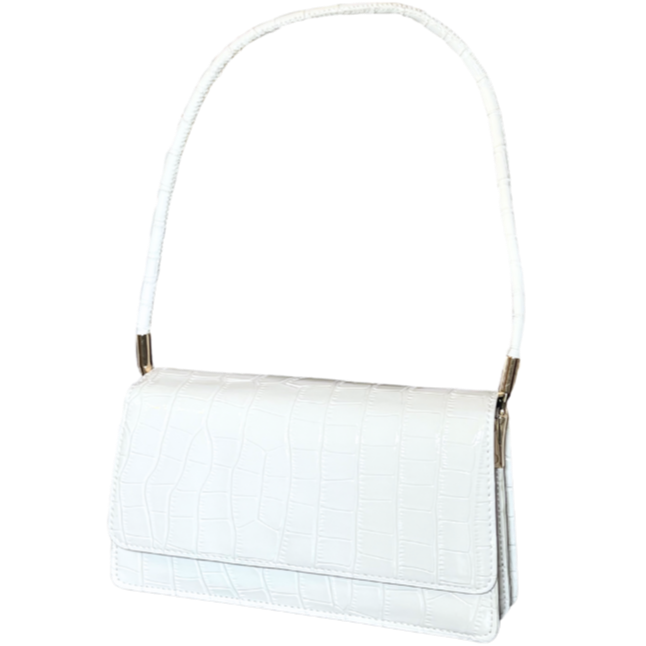 white leather handbag