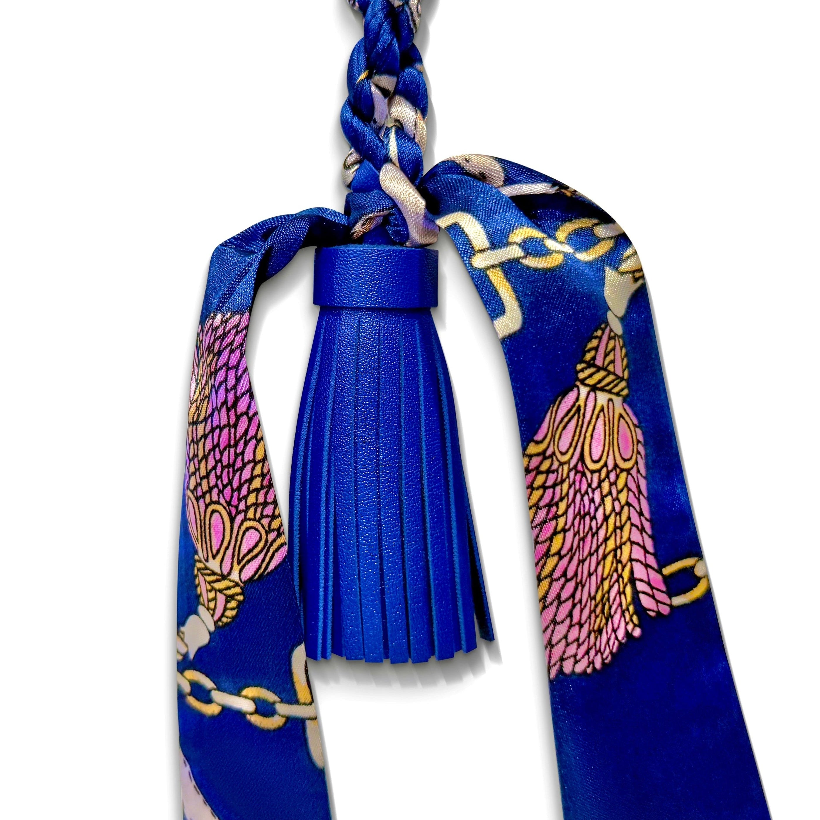 Blue leather tassel handbag charm