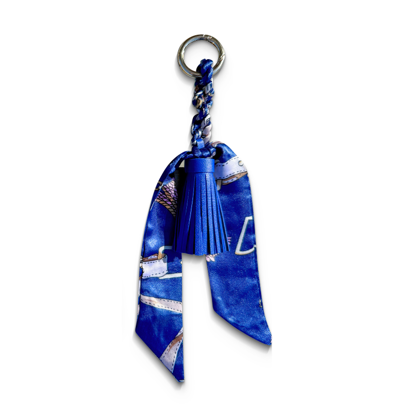 Blue leather tassel handbag charm