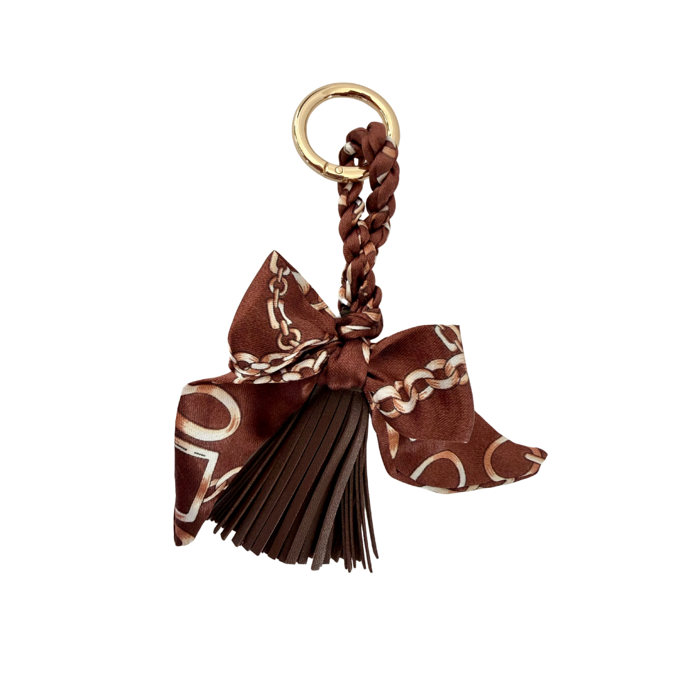 Brown leather tassel handbag charm